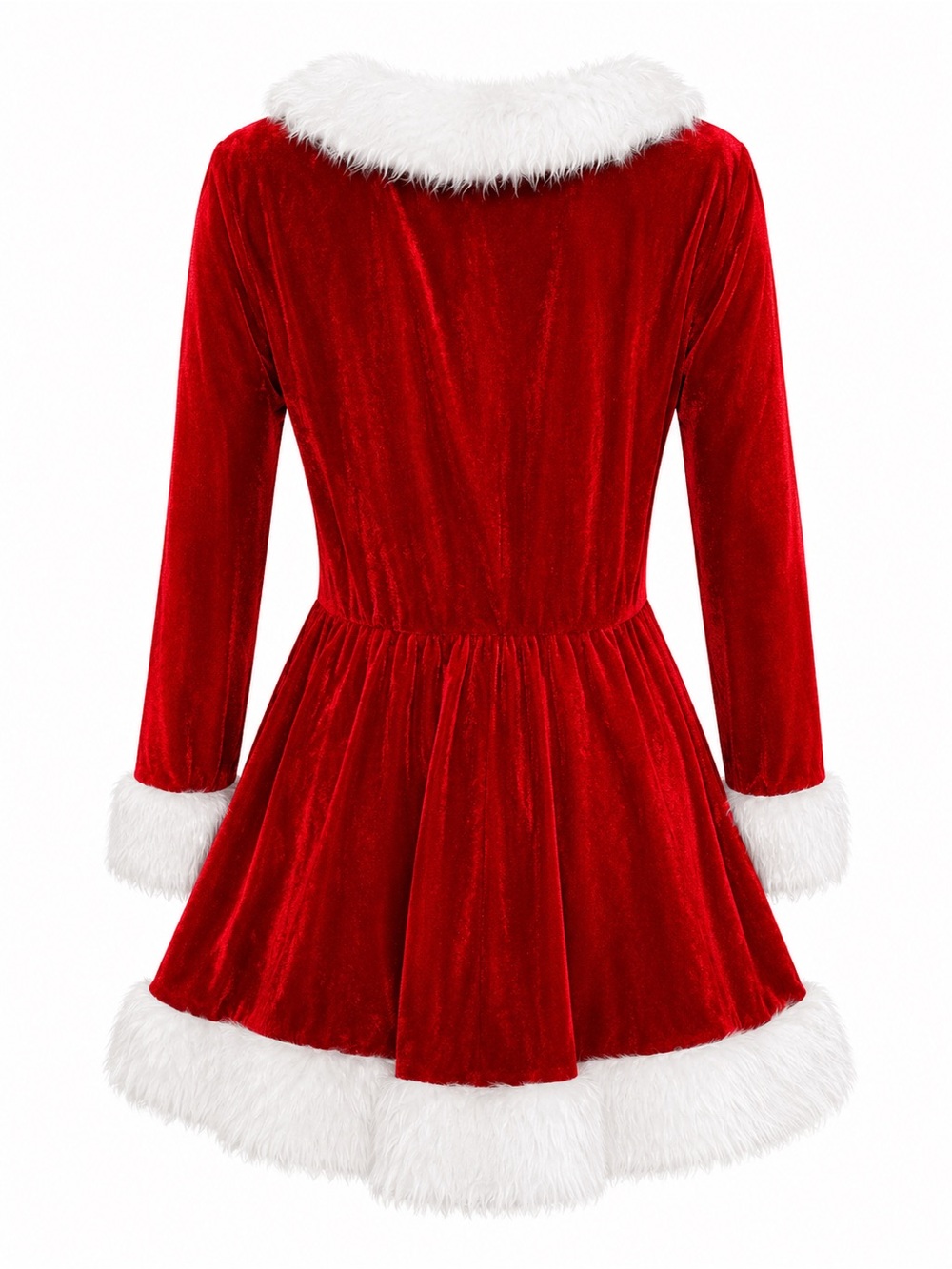 Red Velvet Faux-Fur Trim Holiday Chemise - Picture 5 of 5